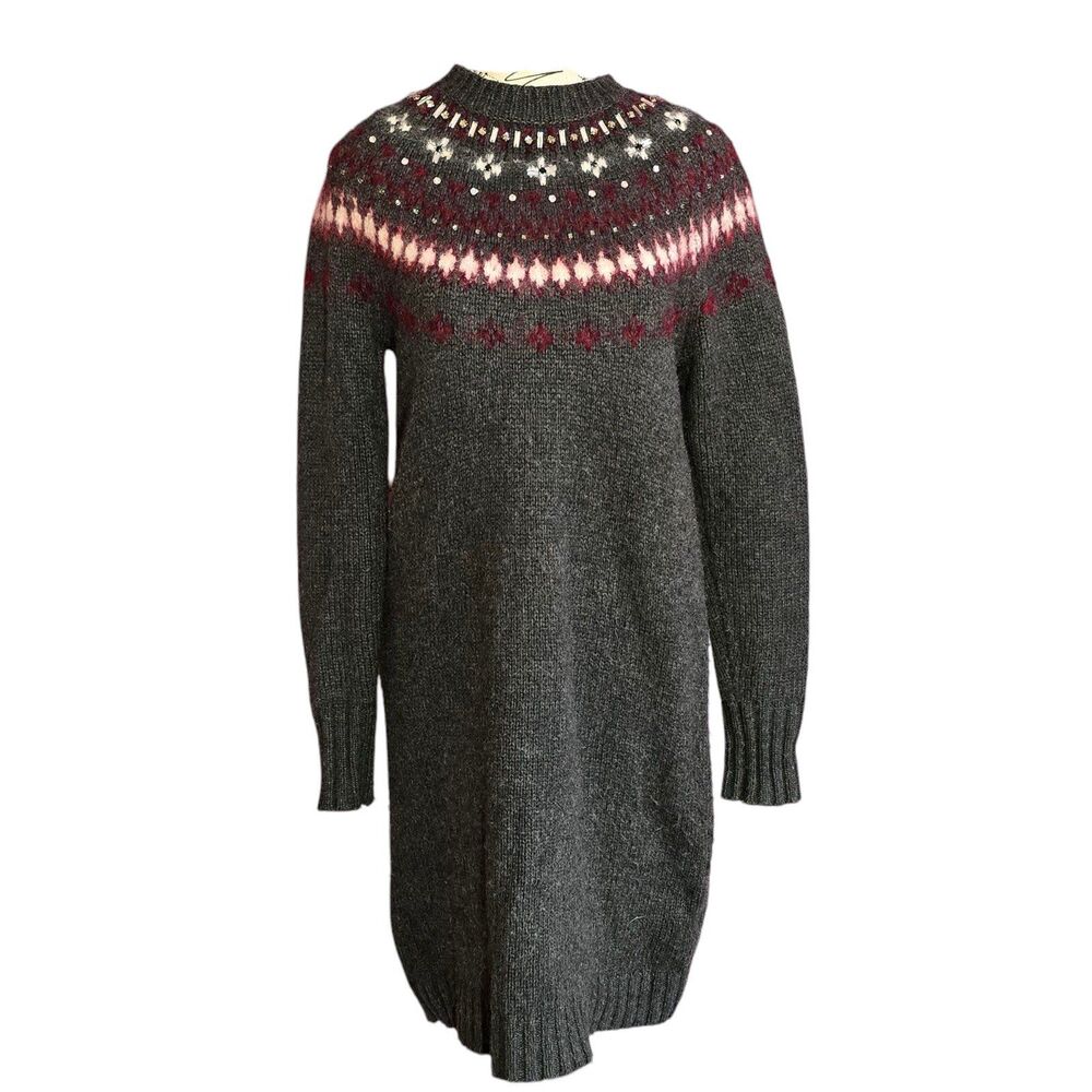 J.Crew wool blend bling embellished crewneck Fair island grey sweater dress. S